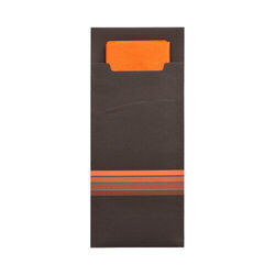 520 Bestecktaschen 20 cm x 8,5 cm schwarz/orange "Stripes" inkl. Serviette