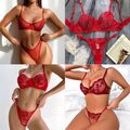 Sexy BH Set aus Spitze, Damen Unterwäsche Set, Dessous Set, BH mit Slip, Rot