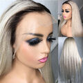 Frontal T Lace Wigs Kunsthaar Platinblond Long Straight Vorgezupft