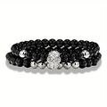 2er Set Armband Onyx Hämatit Totenkopf Perlenarmband Damen Herren Unisex