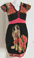 DESIGUAL Sommerkleid Ballonform kurz Gr.S (XS) Schwarz-Bunt Geisha-Motiv