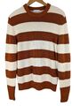 Sandro Rippstrick Pullover Wollmischung gestreift creme & braun Rundhals Gr. M/10