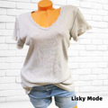 Italy Basic Damen Shirt Waschung T-Shirt Top Cotton Dehnbar  Grau  38,40  kl.42