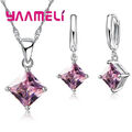 Halskette mit Anhänger und Ohrringe 925 Silber Schmuck-Set Zirkonia Pink