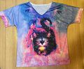 buntes Allover-Print T-Shirt mit süßem Katzenmotiv, Kitty Cat