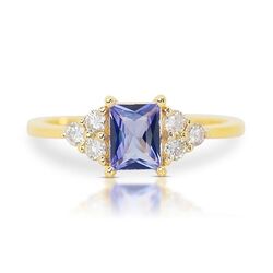 Ring - 18 kt Gelbgold - 1.00ct. tw. Tansanit - Diamant 0.27ct Mit Zertifikat