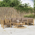 Garten Lounge Set Taupe-Kissen Gartenmöbel Sitzgruppe Sofa 7-Tlg. Bambus 