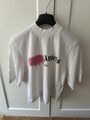 Palm Angels T-Shirt, Gr. M, Logo Print, Weiß/ Schwarz/Rosa