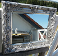 Landhaus Großer Wandspiegel Luxus Prunk Spiegel Silber 54x44cm Holz Retro Neu