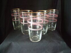 5 x Vintage Limonade Wassergläser rosa Zuckerguss Gold Bänder