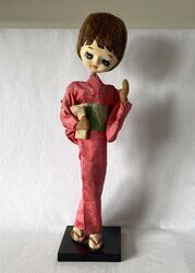 Vintage Big Eyes Japanese Stockingette Poseable LSM Doll ~12-13" c1960's