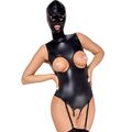 Body ouvert Strapse Maske Dessous Leder Wetlook Glanz Jumpsuit Fetisch "Junisy