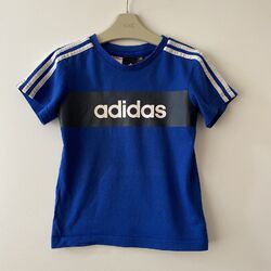 Adidas Jungen T-Shirt blau Logo kurzärmelig Baumwolle Alter 2-3 Jahre