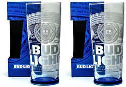 2 x Bud Light Pint Glas - blauer Sockel, verpackt, nuklear Budweiser Glas - NEU