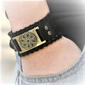 Biker Armband, PU Lederarmband, mit goldfarbener Kompass Schnalle