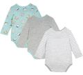 3er-Pack Baby Langarmbody aus Bio Baumwolle Gr. 80/86 Grau Blau Weiß Neu