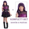 Kinder GOTHIC HEXEN KOSTÜM & PERÜCKE Halloween Karneval Fasching Mädchen Kleid