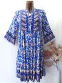 Ibiza Oversize Kleid Hängerchen Tunika PAISLEY BLUMEN BOMMELN 36 38 40 42 blau