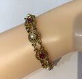 Vintage Armband Goldton mit Kunstperle und rotem Glas