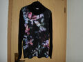 Neu Damen-Rollkragen-Shirt schwarz mit bunten Blumen Gr. 36/S Creation L