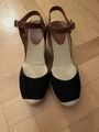 Plateau Espadrilles Keilabsatz Leder Riemen 39 Damenschuhe Sandalen