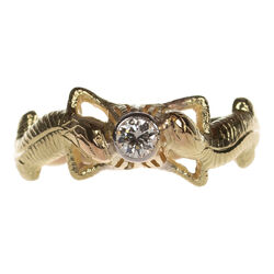 Echsen Damen Ring  Gold 585 mit 0,22 ct. Brillant Solitär Gr. 60 um 1915 (D2940)