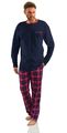 Herren Schlafanzug Lang 100% Baumwolle Pyjama Langarm Shirt Pyjamahose Kariert