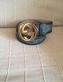 Ceinture Gucci Interlocking Guccissima Cuir Gris Boucle Dorée