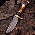 Damast Messer Damaszener Stahl Jagd Knife Damascus Hunting Bowie MAQ2077