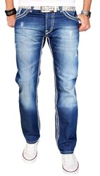 A. Salvarini Herren Designer Jeans Hose dicke weisse Zier Nähte denim blau AS011