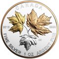 1 UNZE 999 SILBER - KANADA MAPLE LEAF 2016 / GOLD - SILBERMÜNZE - SILBERBARREN