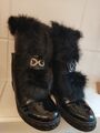 Damen Keilabsatz Stiefeletten Winter Booties Keil Boots Echtes Fell Gr37 Schwarz