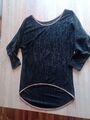 3/4 Arm Shirt S 36 M 38 One Size Langarmshirt Oberteil Tunika schwarz grau melie