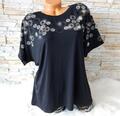 Glitzerndes Shirt Strassshirt Bluse Edles Abendshirt Partyshirt Schwarz 42 44 46