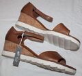 SANDALETTE KEILABSATZ COGNAC ECHTLEDER MARCO TOZZI Gr. 41 NEU