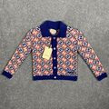 Gucci Kinder Baby G Rhombus Logo rot & blau Knopfleiste Strickjacke Größe 24 Monate XXL