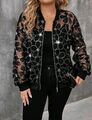 Plus Size dünne Kurz-Jacke Jäckchen Blouson Netz Spitze Pailletten Party 44-52