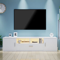 TV Schrank Fernsehtisch mit LED Weiß Hochglanz Fernsehschrank Lowboard Schrank