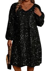 Kleid Große Größen Pailletten Laternenärmeln Plus Size Glitzer Glitter 44-52