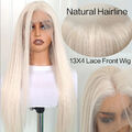 Vorgezupft Heat Resistant Hair Long Straight Platinblond Lace Frontal Wigs