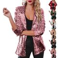 Damen Shinny Pailletten Blazer Mantel Langarm Oberbekleidung Jacke Herbst Rave