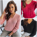 Damen Pullover Strickpullover Strickmuster Langarmpullover V-Ausschnitt DSTREET