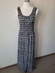 GENERATION Maxi-Sommerkleid Viskose gesmokt Blau Hellblau Schwarz Gr. 36/38