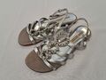 BUFFALO LONDON Sandalen Sommerschuhe Leder silber Strass Ziersteine Damen Gr. 39