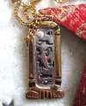 anhänger edelstahl ägyptische hieroglyphen bicolor  30x15 an 56 cm kette vintage
