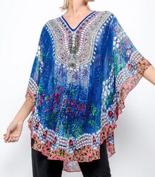 Designer Poncho Bluse Shirt Tunika Hängerchen Chiffon Oversize Strass 46 48 50