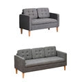 2-Sitzer Sofa Stoffsofa Doppelsofa abnehmbar mit Kissen Gummiholz Baumwoll Grau