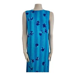 Midikleid Geblümt Damen Vintage Sommerkleid 90s Elegant Viskose Floral Blau 36 S