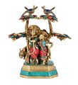 Weißwal 12 Zoll Radha Krishna Idol Prunkstück Messing mit türkisfarbenem Stat...