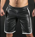 Neue Herren Echtes Leder Weiche Lammleder Shorts Gym Jogging Mit Weißem Streifen